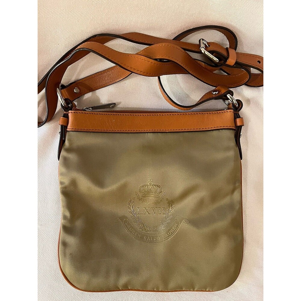 Lauren Ralph Lauren Olive Green and Tan Crossbody Bag
